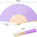 Sepwedd 50pcs Violet Imitated Silk Fabric Bamboo Folded Hand Fan Bridal Dancing Props Church Wedding party favors with Organza Bags, 2 count