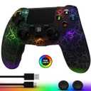 CHENGDAO Controller for PS4, Wireless Controllers for PlayStation 4/Pro/Slim, Remote Control with Adjustable RGB Light/1000mAh Battery/6-Axis Motion Sensor/Double Vibration/3.5mm Audio Jack, Black