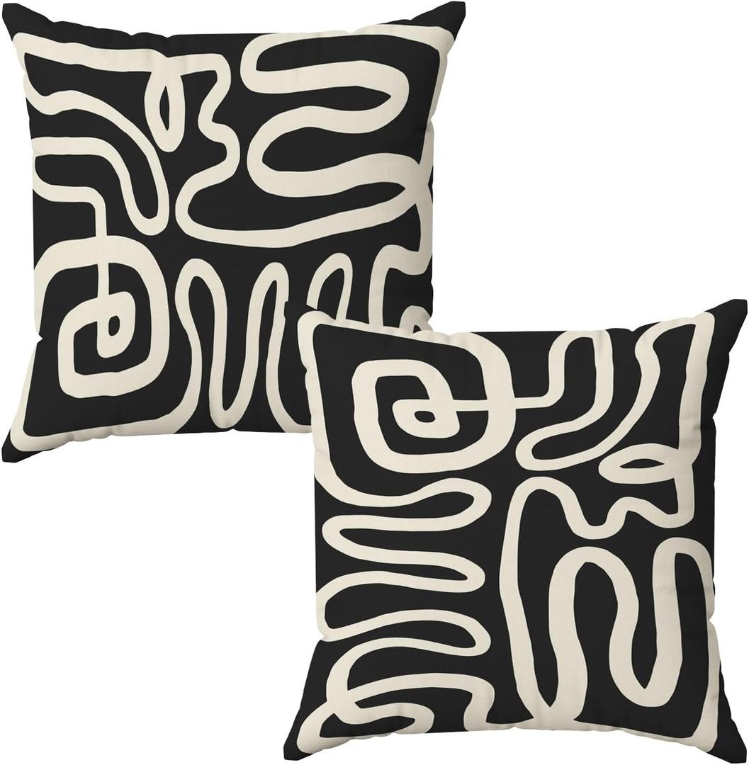 Black and White Pillow Covers 18x18 Set of 2, Black and Beige Accent Abstract Pillow Covers for Couch Bedroom, Black and White Decorative Pillow Covers for Home