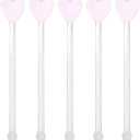Glass Swizzle Sticks for Cocktails Drinks, 5Pcs Heart Shape Drink Swizzle Sticks Glass Coffee Beverage Cocktail Stirrers Stirring Spoons for Restaurant Home Bar Party