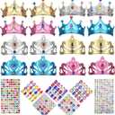 23/24 Packs Foam Princess Crowns and Tiaras, DIY Kit for Birthday Party Favors Hats with Crystal Diamond Sticker (Classic Colorful Style)
