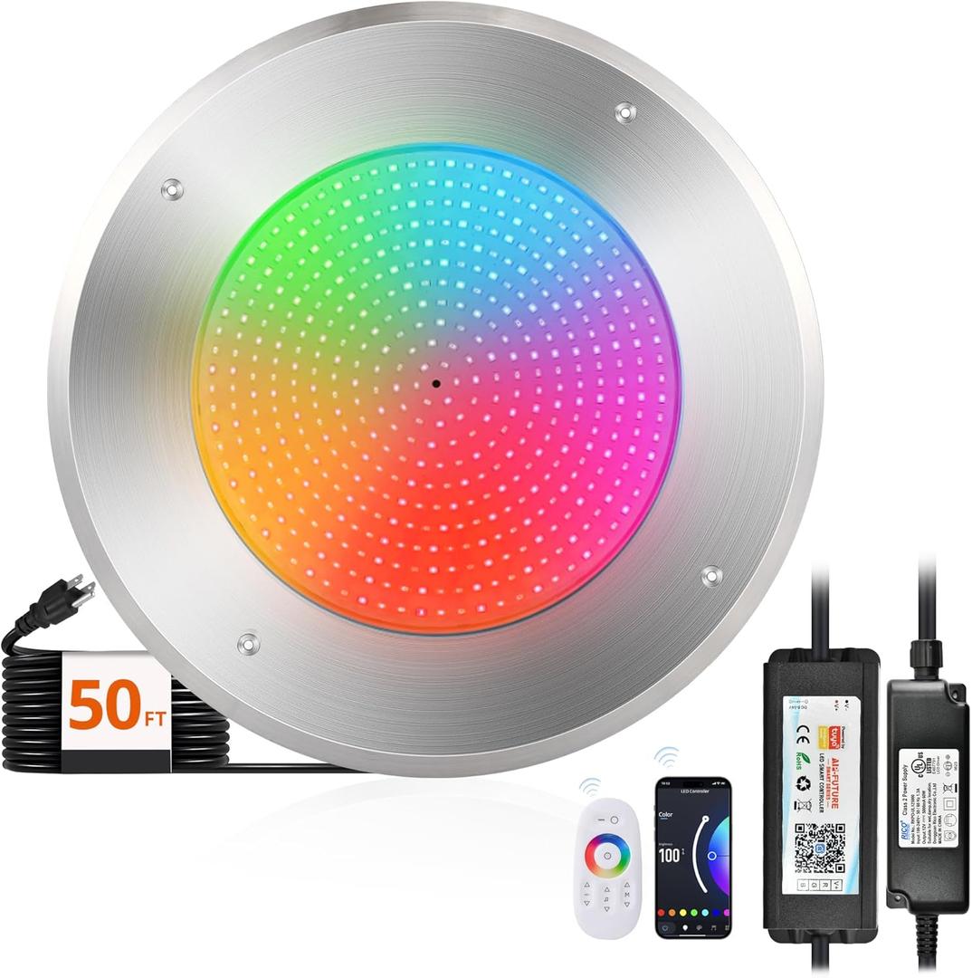 LEDIARY Pool LED Lights for Inground Pool, 120V 54W Underwater Swimming Pool Lights with 50FT Cord, RGB Multicolor, IP68 Waterproof Pool Underwater Light for 10" Wet Niches (Transformer Included) (RGB (Red, Green, Blue))