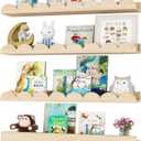 24 Inch Nursery Book Shelves with Hooks, 4-Pack Floating Shelves for Wall, Scalloped Shelves, Wall Book Shelves for Kids Room, Toddler Room, Baby Room, Nursery Decor