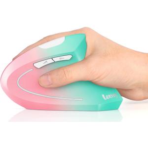 Lekvey Ergonomic Mouse, Vertical Wireless Mouse, Rechargeable 2.4G Optical Carpal Tunnel Mice with USB Receiver: 1000/1200 / 1600 DPI, 6 Buttons, for Laptop, Computer, PC, Desktop, Pink Green