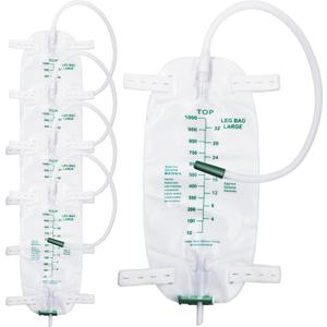 5 Pack 1000ml Leg Bag with 18" Tubing, Adjustable Straps, Easy Drain, Anti-Reflux & Leak-Proof Design for Comfort & Convenience, Green
