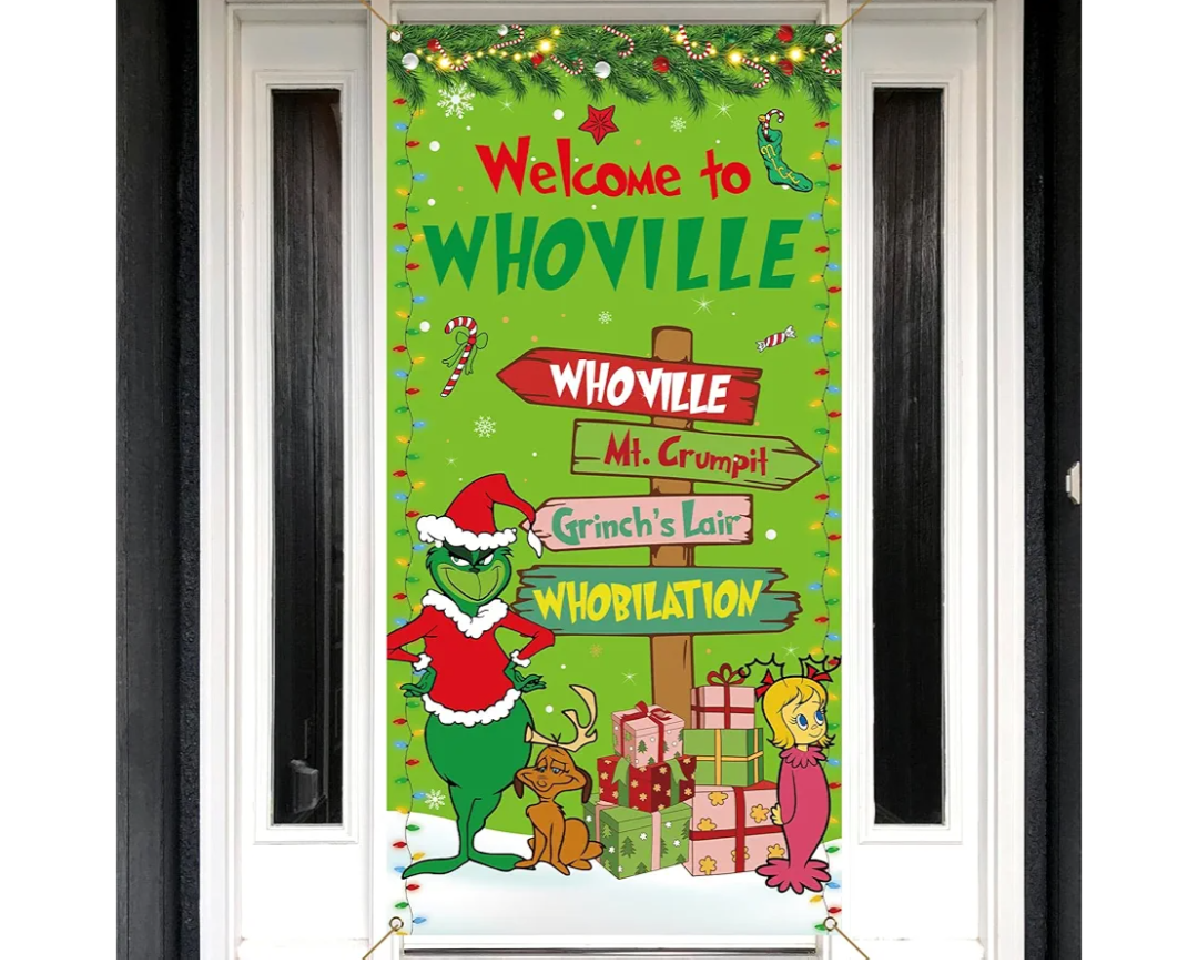 Sunwer Welcome Xmas Door Cover Green Elf Christmas Winter Holiday Party Decoration Front Porch Sign Backdrop Banner for Home Indoor Outdoor Decor