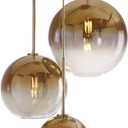 Gradient Color Glass Pendant Light,Modern Glass Hanging Light Chandelier Light (Gold, 20cm)