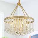 Gold Crystal Chandelier 6-Light Modern 21.6'' Round Pendant Chandeliers Crystal Ball Luxury Ceiling Hanging Lighting Contemporary for Living Dining Room Kitchen Island Bedroom Entryway Foyer (Diameter 21.6", Gold, 6-Light)