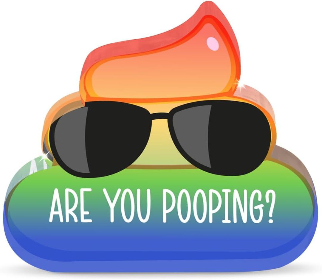 2 x Colorful Poop Acrylic Sign 3.9x3.4 Inches, Cute Are You Pooping Desk Sign Decor, Funny Sunglasses Desk Signs for Bathroom Home Office Dorm Table Shelf, Acrylic Gifts for Women Coworker Friend Family