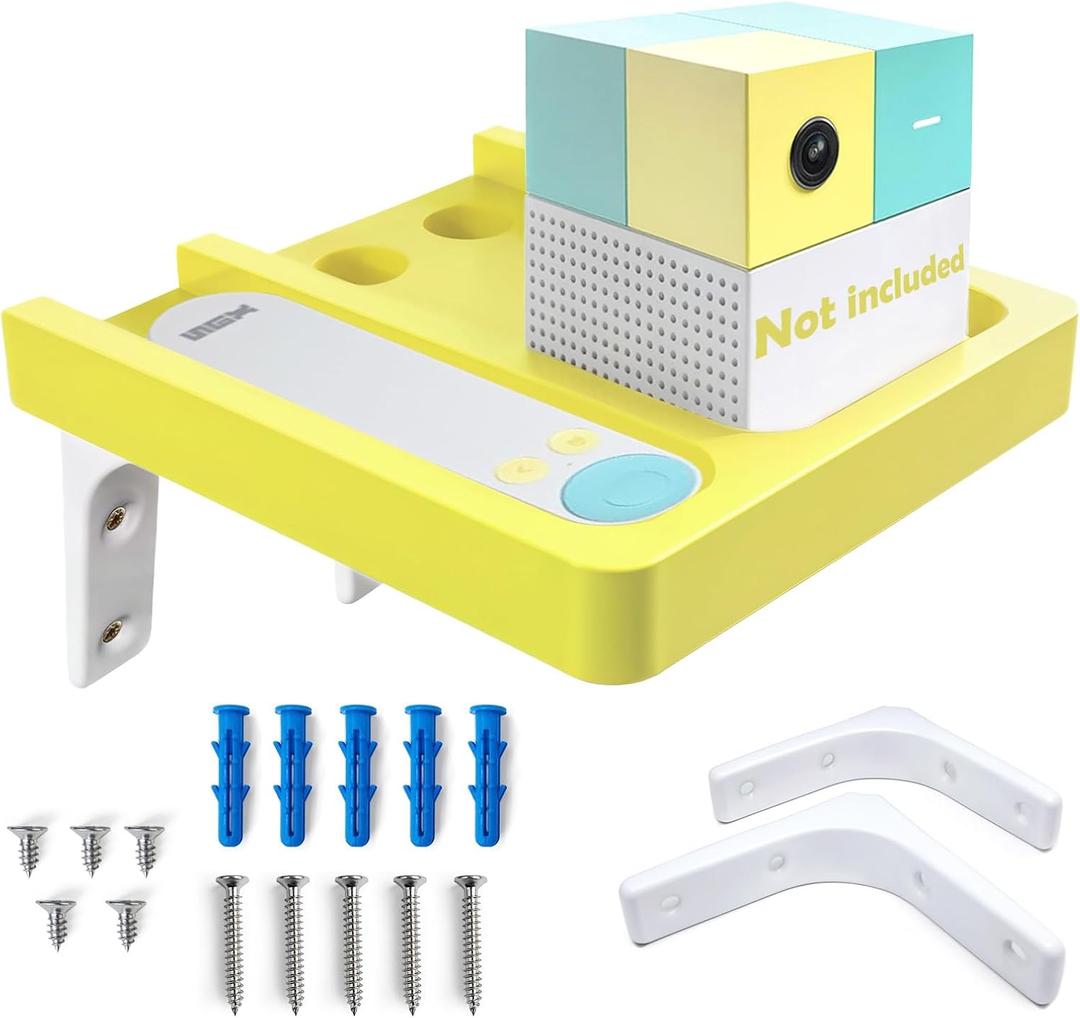 Wall-Mounted Wooden Stand Compatible with Nex Playground Console, Fixed Shelf Holder with Screws, Easy to Install Bracket for Family Gaming Setup (Lemon Yellow)