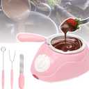 Electric Chocolate Melter for One Person, Adjustable 45-70C, Non-stick, Easy to Clean, Melts Butter, Cheese, Sugar and Wax Quickly,Pink