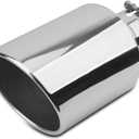 4 inch Inlet Exhaust Tip, 8" Outlet 15" Overall Length Stainless Steel Exhaust Tail Pipe, Bolt-On, Rolled Edge, Slant Sleek Angle Cut, Polished Tailpipe, Silvery