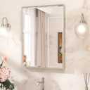 TETOTE Brushed Nickel Mirror 22 x 30 Inch Beveled Frame Bathroom Mirror, Tempered Glass, Shatterproof, for Modern Bedroom, Entryway, Living Room