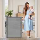 Retractable Baby Gate for Stairs, 55" Wide Mesh Dog Gate Indoor, 34" Tall Child Gate for Doorways, Hallways, Deck, Indoor Outdoor Pet Baby Safety Essentials for Home, Grey (Gray)