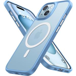 TORRAS Magnetic Case for iPhone 14/15, Compatible with MagSafe, Military Grade Drop Tested, Shockproof Hard Back Soft Edge Slim Protective Case, Blue (iPhone 14/15 Case 6.1 inch, 2 Cameras, 3 Blue)