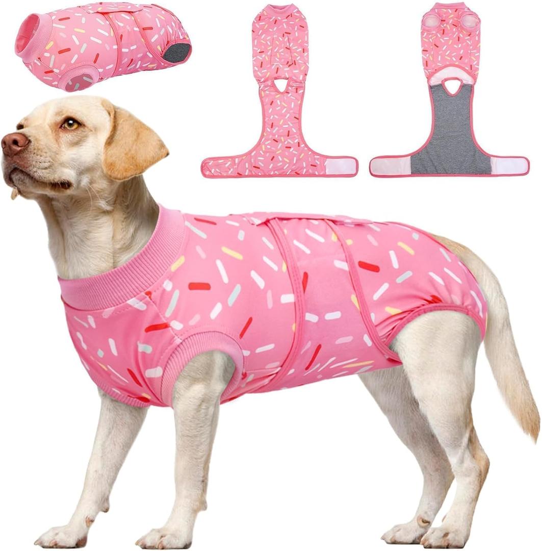 Kuoser Dog Recovery Suit Female, Dog Recovery Suit Female Doggie Onesie for Surgery, Post-Op Onesie for Female & Male Dogs, Soft Protective Wear, PinkRibbon L