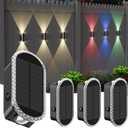 4 Pack Solar Fence Lights, RGBW 8-Color Changing Waterproof IP65 Dual Lens Up/Down Wall Fence Lights for Landscape/Fence/Patio/Wall/Porch/Garden (2 Installation Modes)