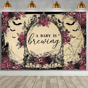 MEHOFOND 8x6ft Halloween Baby Shower Backdrop A Baby is Brewing Baby Shower Party Decoartion Boy or Girl Gender Reveal Flower Vampire Bat Spooky Boo Birthday Party Decoration Banner Photo Booth Props