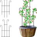 2 Pack Black Coated Wave Pot Trellis Panel 31'' Plant Stakes for Climbing Plants Outdoor Roses Vines Flower Vegetable Supports
