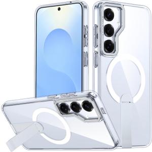 EMMTIPU Galaxy S25+ Plus Case with Stand, Compatible with MagSafe Wireless Charging, [Military Drop Protection] Non-Slip Shockproof Magnetic Phone Case Cover for Samsung Galaxy S25 Plus (Clear)