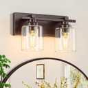 2 Light Modern Bathroom Light Fixtures Over Mirror, Bronze Finish Vanity Lights for Bathroom Wall Sconces with Clear Glass Shades, E26 Socket (Bulbs Not Included)