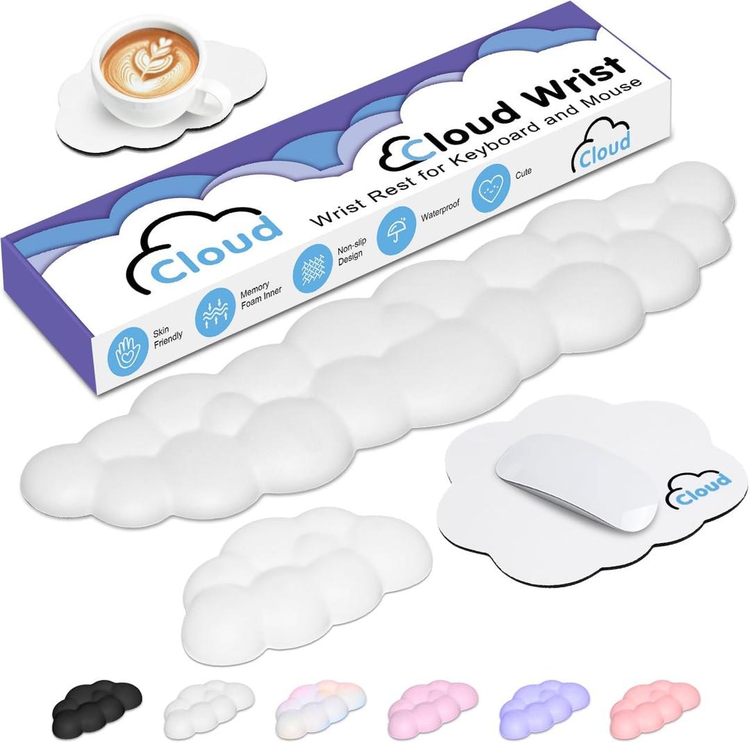 Cloud Wrist Rest Keyboard Palm Rest with Non-Slip Base for Computer Gaming Wrist Rest, YAMJUG Cloud Arm Rest Keyboard Wrist Pad White