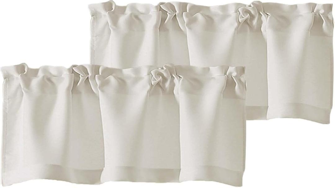 Chyhomenyc Natural Valances for Window, Light Filtering Short Curtains for Kitchen Bedroom Living Room, Rod Pocket Top Small Window Treatment Valance RV Bunk Panels, 40" Wx14 L, 2 Pieces