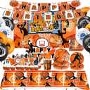 Basketball Party Supplies, Basketball Sports Theme Birthday Party Supplies Tableware Set,Include Basketball Plates and Napkins,Cups,Banner,Tablecloth for Basketball Birthday Decorations (Set C)