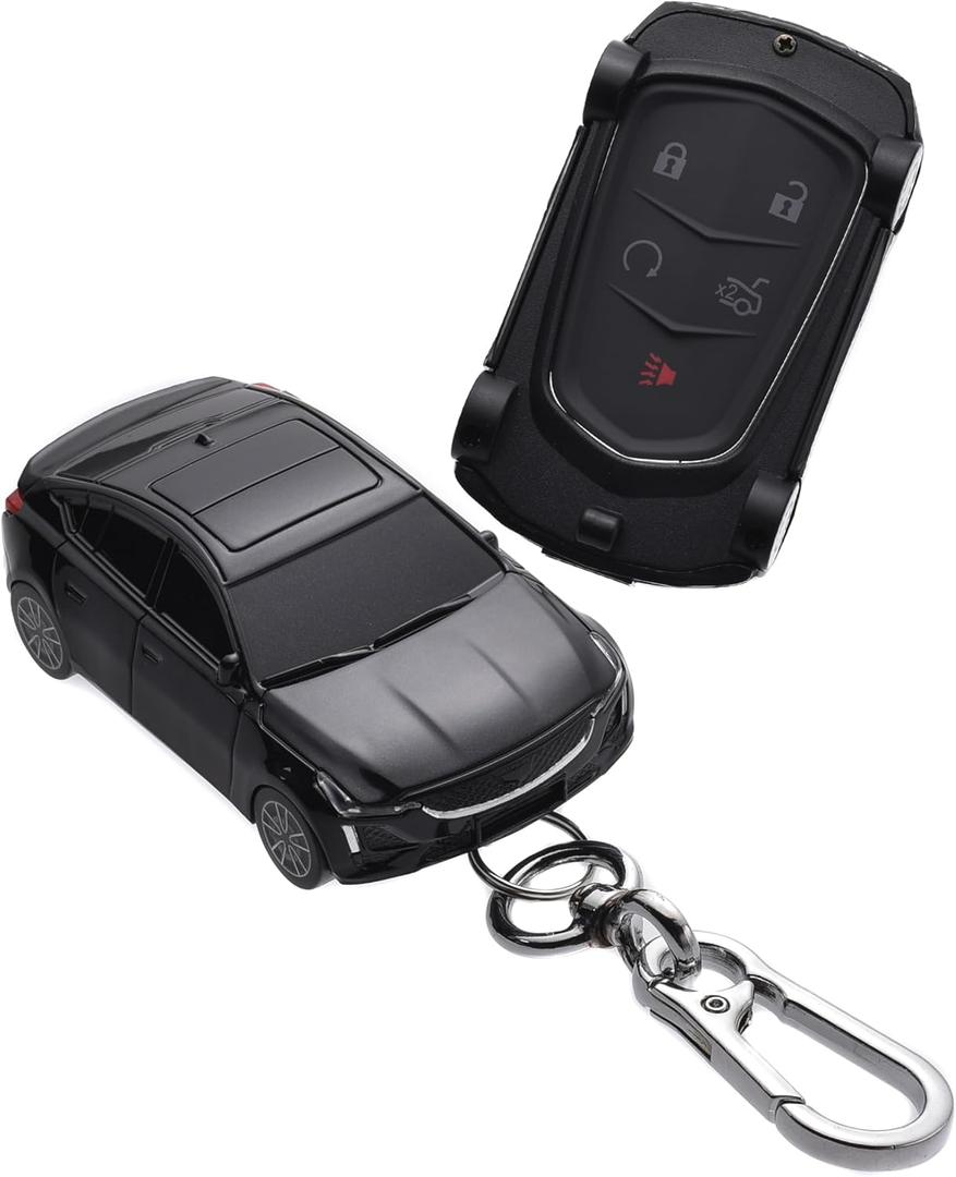 for Cadillac ATS CTS CT6 STS SRX XT5 Escalade Key Fob Cover, Compatible with 3/4/5 Buttons Smart Remote Key - Black