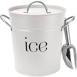3Qt White Galvanized Ice Bucket with Lid, Scoop & Handles - Ideal for Cocktails, Parties, BBQs, Wine & Champagne. Double-Layer Insulated Outer & Galvanized Inner Layer, Perfect for Home & Outdoor Use