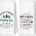 YRDBGHZDF Retro Christmas Kitchen Towels, Rustic Farmhouse Christmas Dish Tea Towels, Winter Sleigh Xmas Tree Farm Cocoa Candy Cane Decorative Hand Towel for Kitchen, 16x24 Inch Set of 4