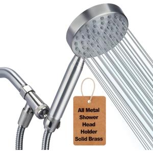 All Metal Shower Head with Handheld: High Pressure HandHeId Shower Sprayer with Long Hose 72" Flexible Extension,Brass Showerhead Holder, Brushed Nickel