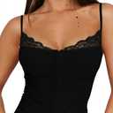 Womens Slim Fit Sleeveless Lace Trim Tank Top Cami for Date Night, Small