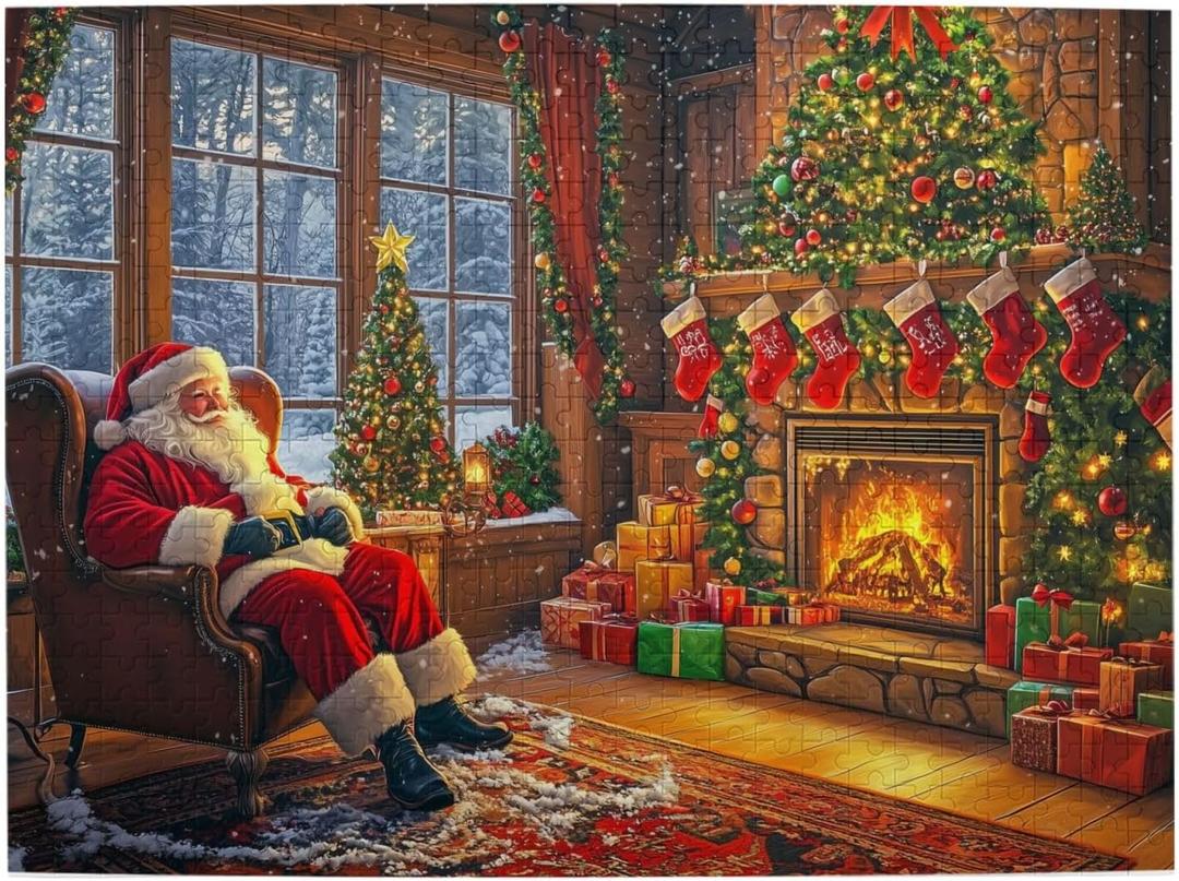 Christmas Wooden Puzzle 500 Piece Jigsaw Family Friendly Brain Teaser 15x20.4 Inches Unique Design for Home Decor and Birthday Party Gift Toy
