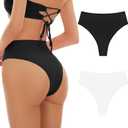 Kepblom Women's High Waisted Bikini Bottom - High Cut Cheeky Rave Bottoms for Beach, Swimming Pool,Rave Festivals, Small