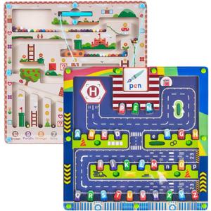 Double Side Alphabet Magnet Maze Toys, Alphabet & Number Puzzle Toddler Toys for Ages3-6 for Boys and Girls