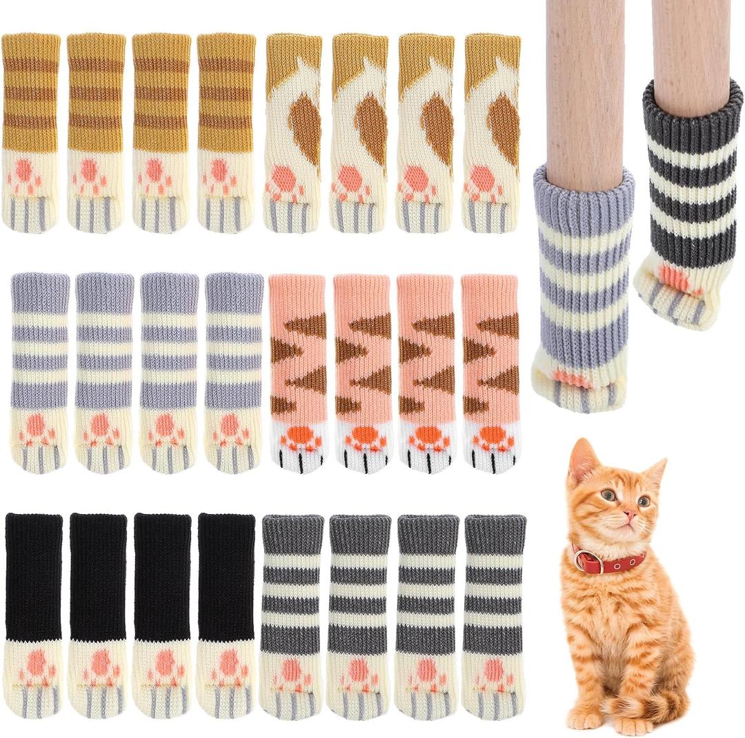 ElevateTech Cat Paw Chair Socks, 24 Pcs Cute Cat Chair Leg Floor Protectors for Hardwood Floors Non-Slip Knitted Furniture Socks Floor Protectors for Chairs Table Legs, Noise Reduction (6 Styles)