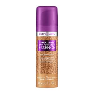 Covergirl Simply Ageless Skin Perfector Essence Foundation, 50 Medium-Tan, Tinted Skincare Makeup Hybrid, Sheer Tint, Radiant Finish, Glowy Finish, Vegan Formula, 1.0oz