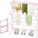 STARLATTA Foldable Drying Rack Clothing, 3-Tier Portable Clothes Drying Racks for Indoor & Outdoor, Anti-Rust Compact Laundry Rack Collapsible, Pink 28" D x 10" W x 35" H