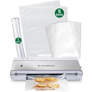 FoodSaver Compact Vacuum Sealer Machine with Airtight Bags and Roll - Ideal for Sous Vide and Airtight Food Storage, White