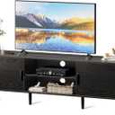 SUPERJARE TV Stand for 55 Inch TV, Entertainment Center with Adjustable Shelf, 2 Cabinets, TV Console Table, Media Console, Solid Wood Feet, Cord Holes, for Living Room, Bedroom, Black (53.9")