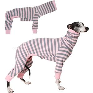 Whippet Shirt, Thin Striped Base Layer Onesie for Greyhounds, Lightweight Striped Base Layer for Sighthounds (Pink&Grey, Size 8(35-41lbs))