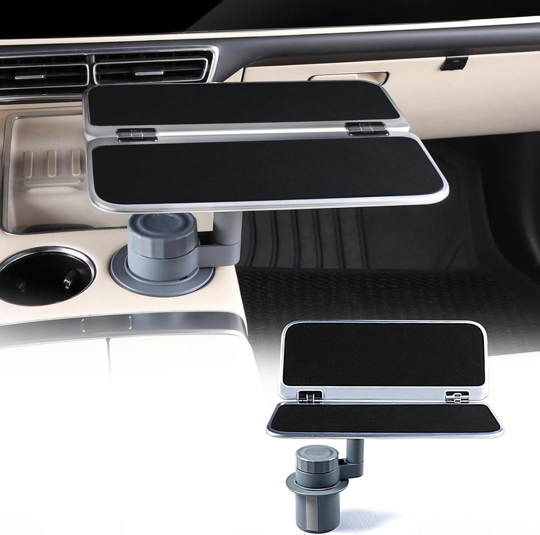 360 Rotating Folding Cup Holder Table, Steering Wheel Tray, Car & Laptop Desk - Car Accessories for Women & Men, Fit Tesla Model Y/3/S/Explorer/Maverick (Foldable Car Table Board (Black))