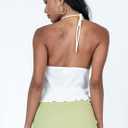 Women's Halter Neck Tie Front Crop Top - Deep V Neck Sleeveless Tank Top, Y2K Trendy Backless for Summer Party (US, Alpha, Medium, Regular, Regular, White) (White, M)