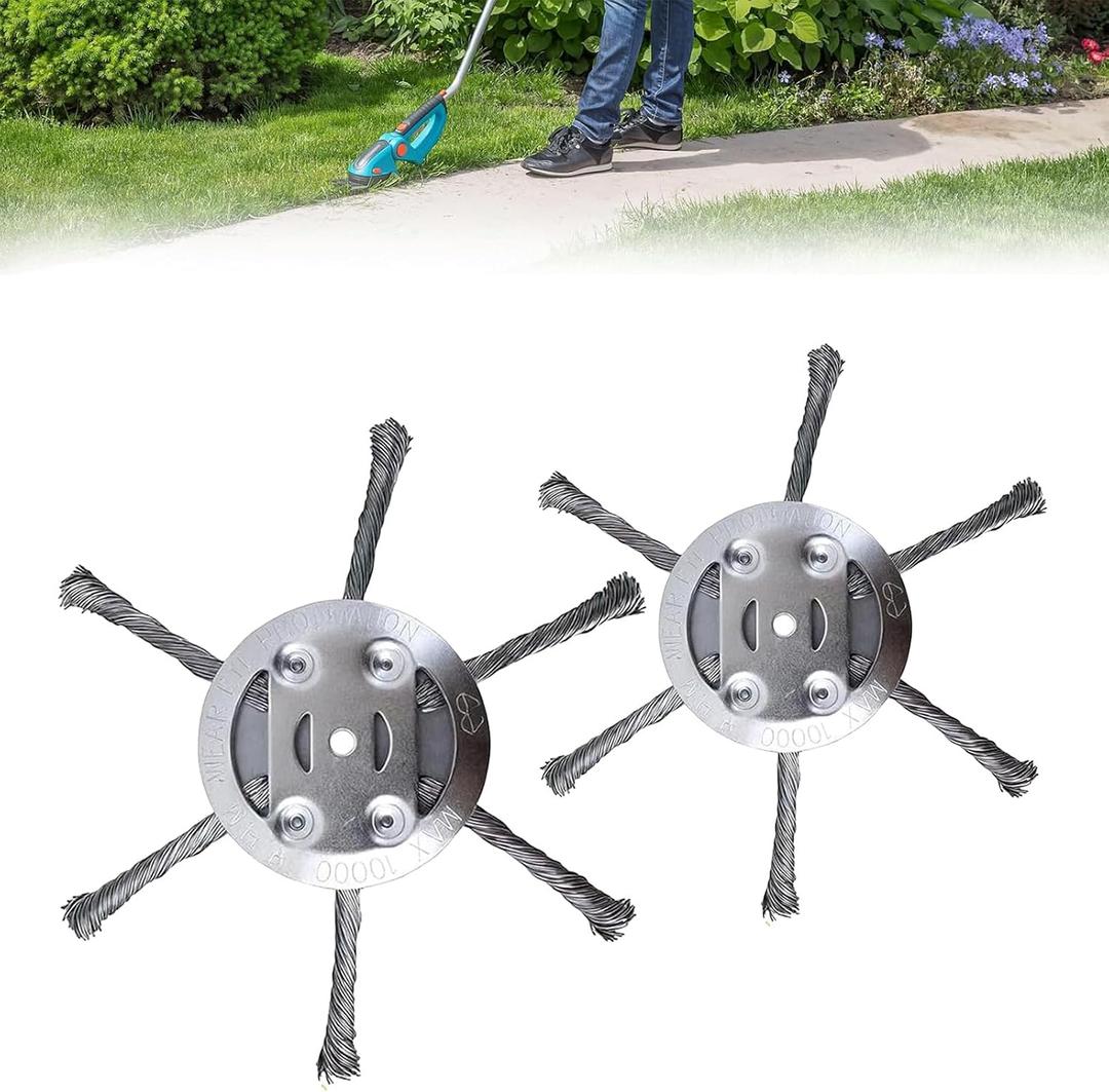 2PCS Steel Wire Trimmer Head – 6 Inch Heavy Duty Weed Eater Replacement, Universal Brush Cutter Head, No More Bump Feed & String Break – Perfect for Concrete Edge, Moss & Thick Weeds
