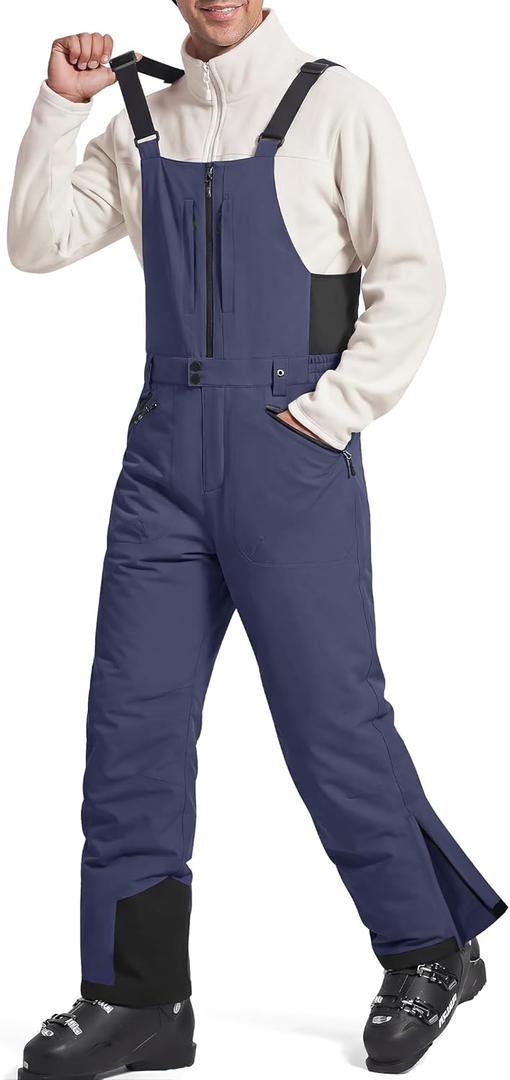 FREE SOLDIER Men's Insulated Waterproof Snow Bibs Ski Overalls (Large/32" Inseam, Midnight Navy)