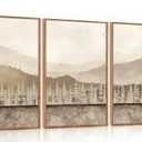 Aurlan Abstract Neutral Tan Nature Landscape Wall Art Set(16”x24”), 3 Pieces Duotone Beige Misty Mountain Framed Canvas Artwork, Large Modern Pine Tree Foggy Forest Wall Decor for Office Bedroom Living Room