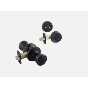 Designers Impressions Salem Design Oil Rubbed Bronze Entry Knob with Matching Single Cylinder Deadbolt Combo Pack Keyed Alike