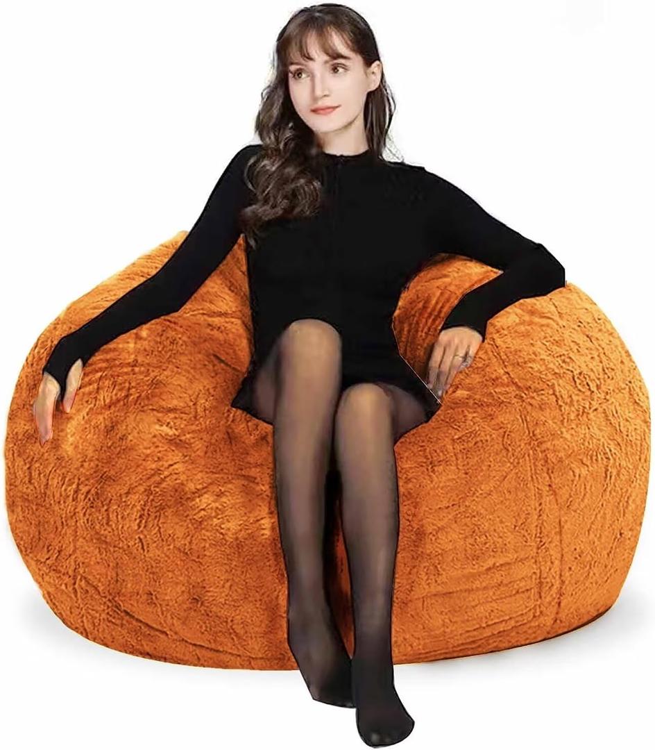 HDMLDP Beanbag Chair Cover for Adults Kids Comfy Fluffy Round Beanbag Lazy Sofa Cover for Reading Chair Floor Chair, 3.5FT, Orange