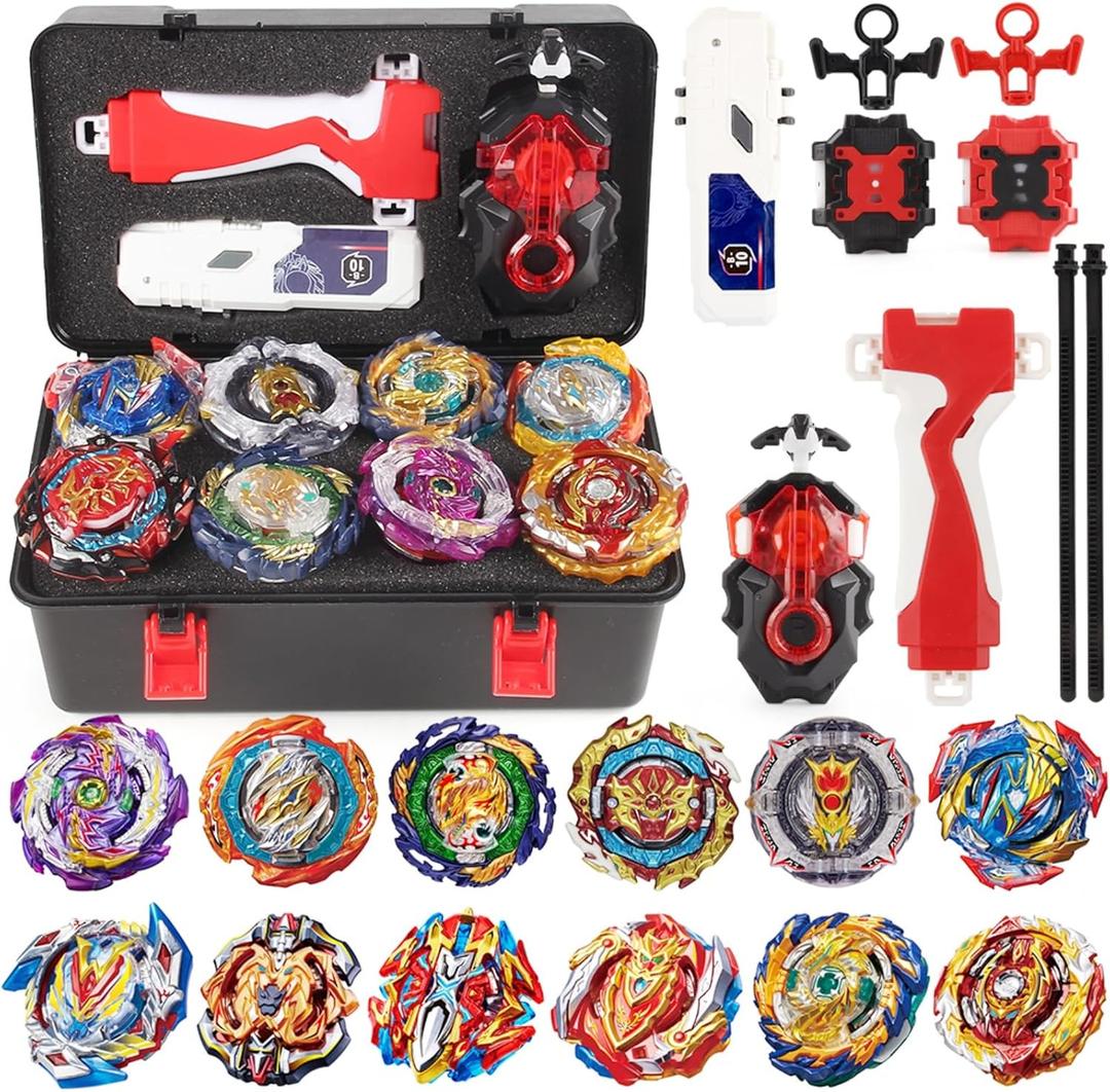 Battling Top Set, Burst Gyro Toys 12 Spinning Tops 3 Launchers Combat Battling Game with Portable Storage Box Gift for Kids Children Boys 650